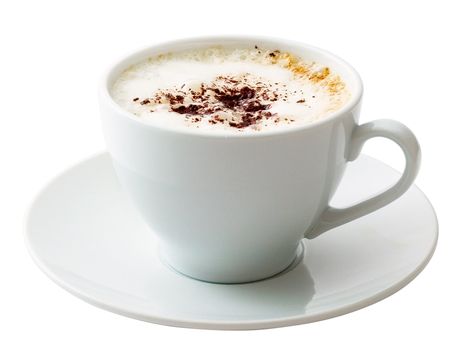 White mug of coffee isolated on white background