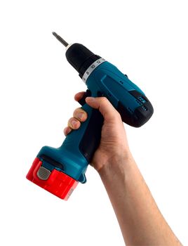 Hand with the drill isolated on a white background
