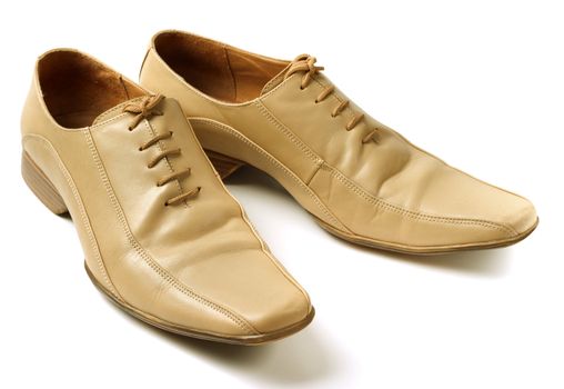 Mans beige shoes. Isolated on a white background