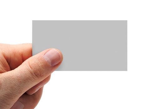 Hand with a business card isolated on white background