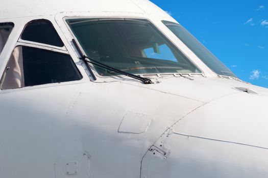 Modern aircraft. Cockpit close-up