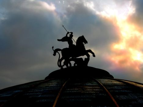 Monument in the center of Moscow over cloudy sky