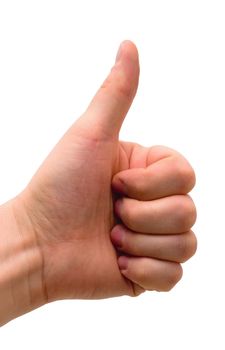 Man's hand. Gesture of approval. Isolated on white background.