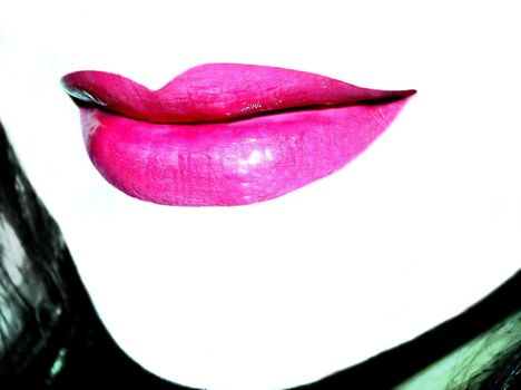 pink female lips lipstick smiling isolated over white
