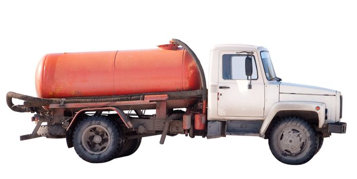 Special vehicle with a tank isolated on a white background. Sewerage service.