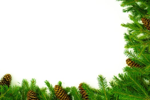 Christmas frame for congratulations. Made from real tree branches with cones. All this from the snowy Russia