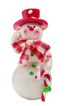 Toy christmas snowman isolated on a white background
