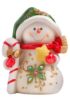 Toy christmas snowman isolated on a white background
