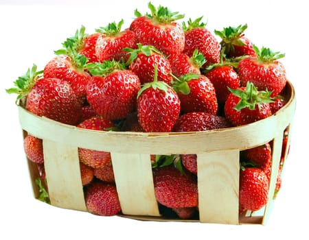 Basket with fresh strawberries isolated on white background.
