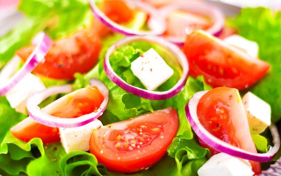 Greek salad close up. Concept of healthy food
