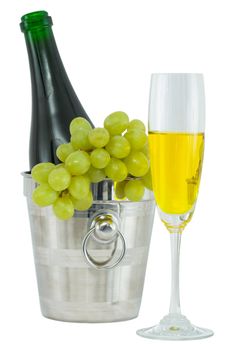Still-life with a glass of wine and a bottle on a white background