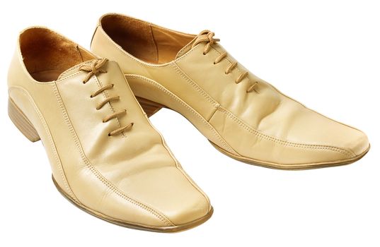 Mans beige shoes isolated without shadows on white background