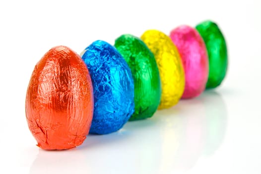 Chocolate easter eggs isolated against a white background