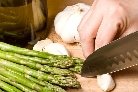 fresh asparagus  on a cutting board healthy