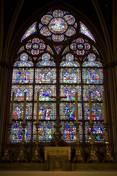 Stained glass window in Notre Dame de Paris, �le de la Cit�, Paris, France