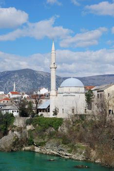 Koski Mehmed Pasha Mosque in Mostar Old Town on a sunny winter day.