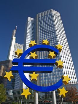 The Euro Sign Outside the Headquarters of the European Central Bank in Frankfkurt
