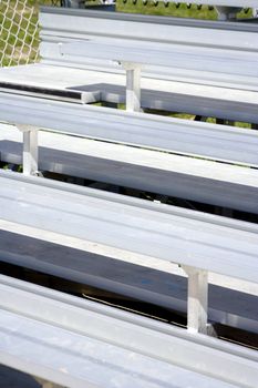 Close up of silver metal sports bleachers