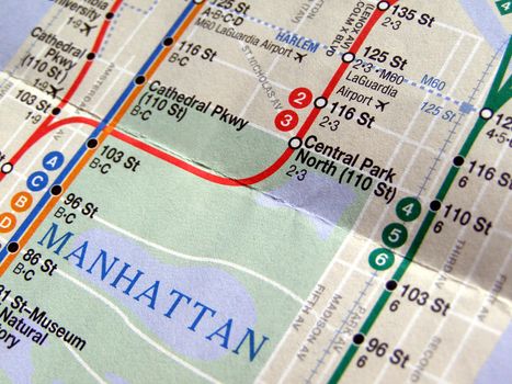 Subway map of the New York underground metro tube network