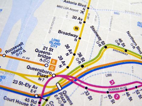 Subway map of the New York underground metro tube network
