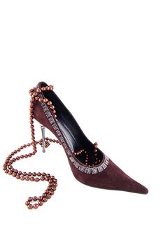 High heel velvet shoe with beads over white