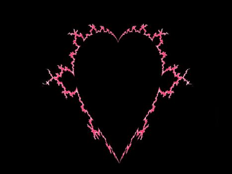 Pink heart on black background fractal type design