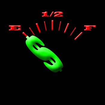 Gas gauge concept bright colors on a black background