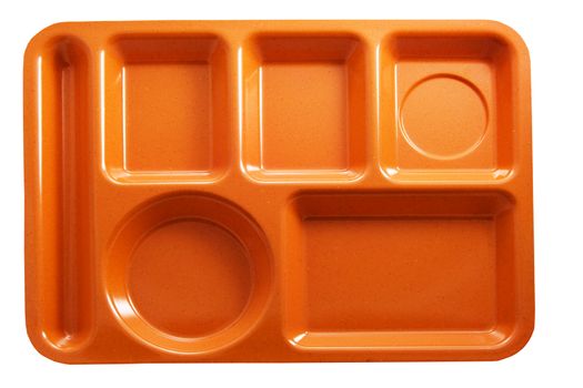 orange plastic school lunch tray on white background