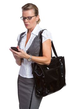 Older businesswoman using cell phone