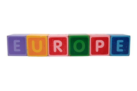 toy letters that spell europe against a white background with clipping path