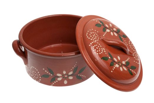 Clay pot for cooking isolated on white background.