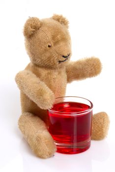 Teddy enjoying a grenadine juice shot