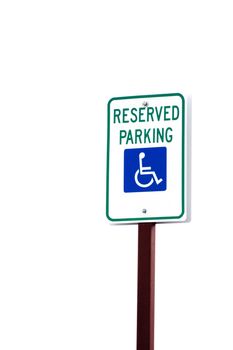 reserved parking sign on pole on white background