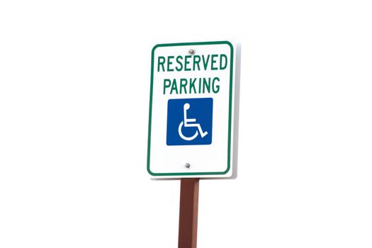 reserved parking sign on pole on white background