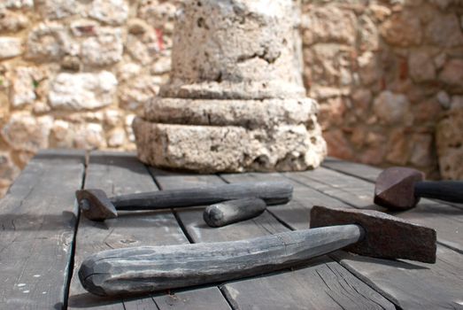 Masonry utensils in traditional workshop