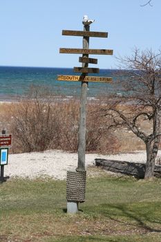 Sign at lighthouse in Traverse city michigan