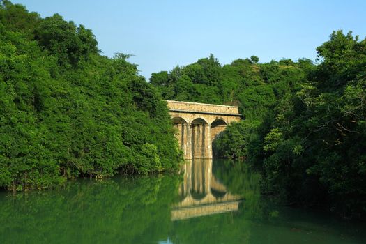 lake with stone bridge