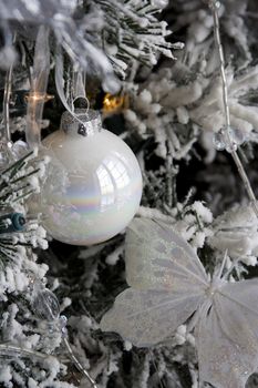 christmas bulb hanging on tree lights. nice background