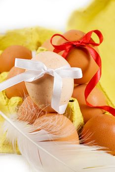 Eggs with red and white baw, easter concept