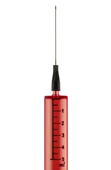 Syringe with blood isolated in white
