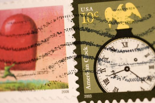 United State of Amercia  Stamps. clock, heard