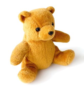 cute little golden teddy bear isolated over white