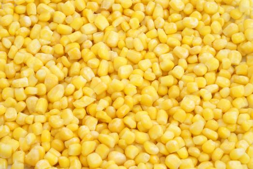 A macro of frozen kernels of corn.