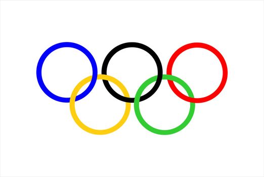 The five interlocking Olympic Rings photographed on a white field