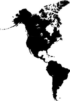an unfolded map of america continent. world map illustration. black world map