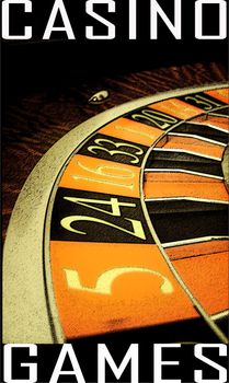 an artistic poster about gambling industry with a roulette wheel
