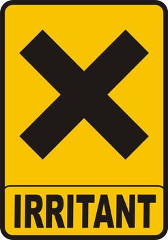 Harmful irritant symbol on rectangular orange sign with black edge and text
