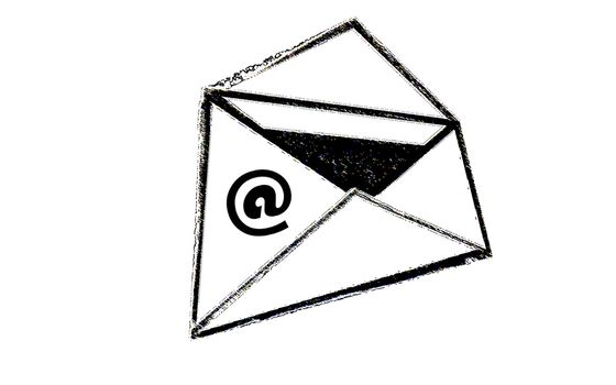 Cartoon envelope with email symbol. Open Envelope on white background