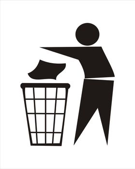 figure of person throwing garbage into a trash can vector