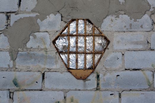 Brick wall, window, lattice, cement laying, foil